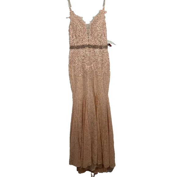 Mac Duggal 79341 Appliqué Sleeveless Plunge Neck Trumpet Gown NWT Blush - Picture 7 of 8